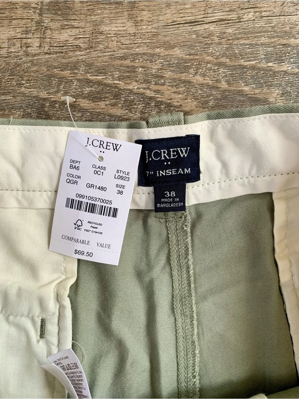 JCrew Preppy NWT Sage  Green Cotton Flat Front Chino Shorts